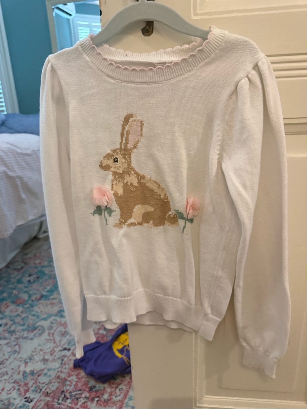 White Bunny Intarsia Crewneck Sweater - Women's